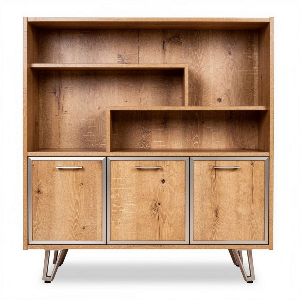 Wooden storage cabinet with metal frame and adjustable shelves 90 x 40 x 120cm