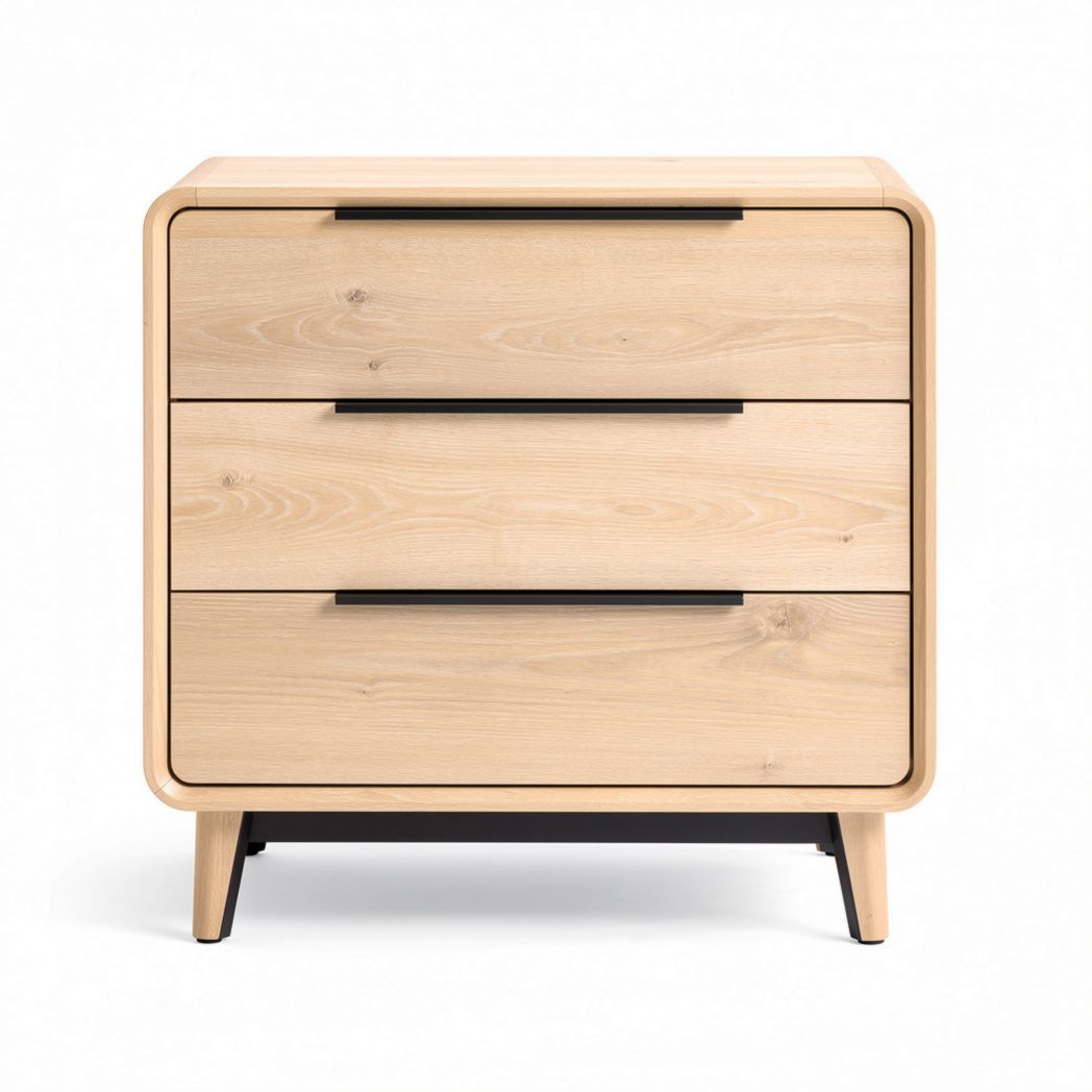 Wooden nightstand with three drawers and black metal handles 50 x 40 x 60cm