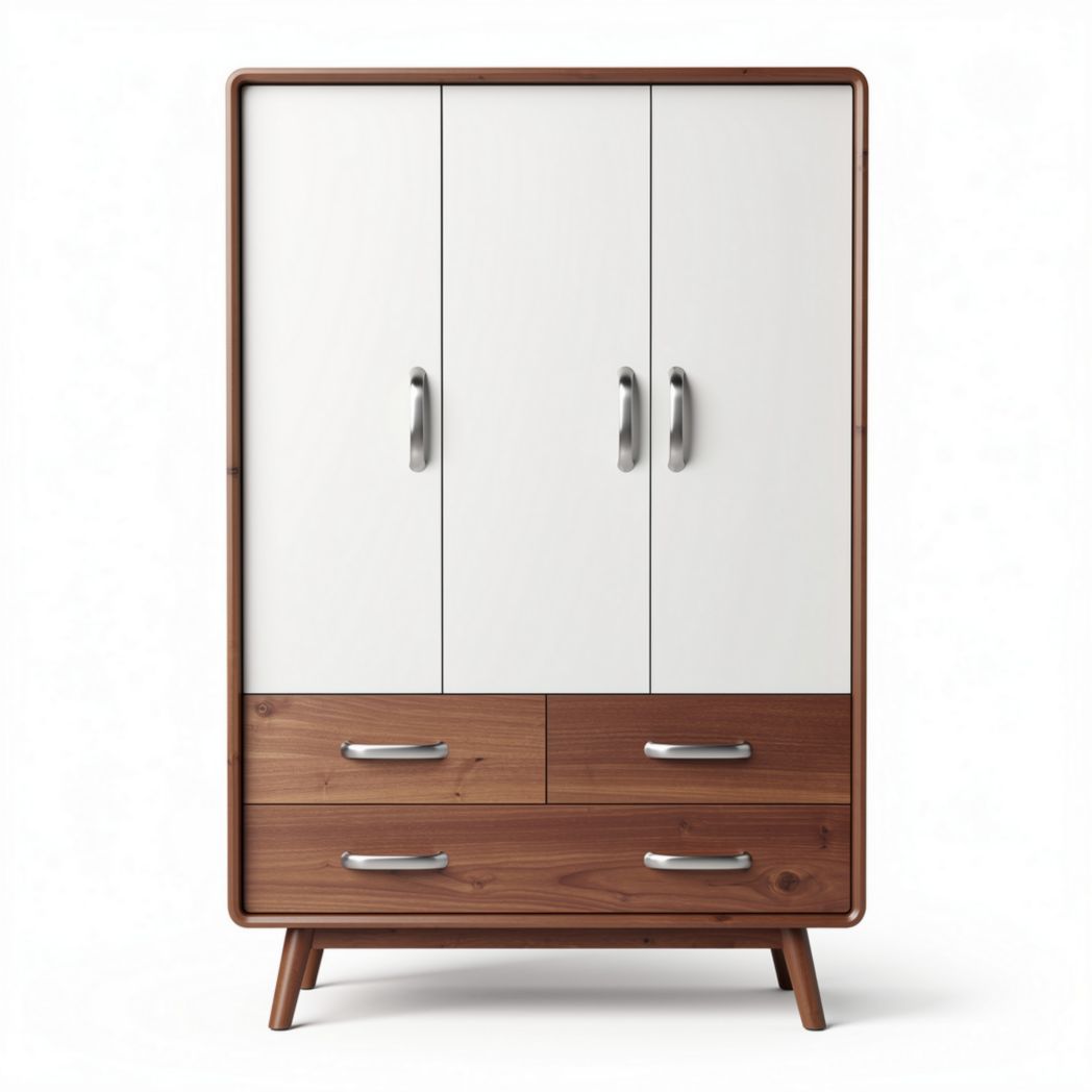 Three-door wardrobe with wooden frame and two lower drawers 180 x 100 x 50cm