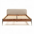 Wooden platform bed frame with upholstered headboard and metal legs 190 x 150 x 40cm