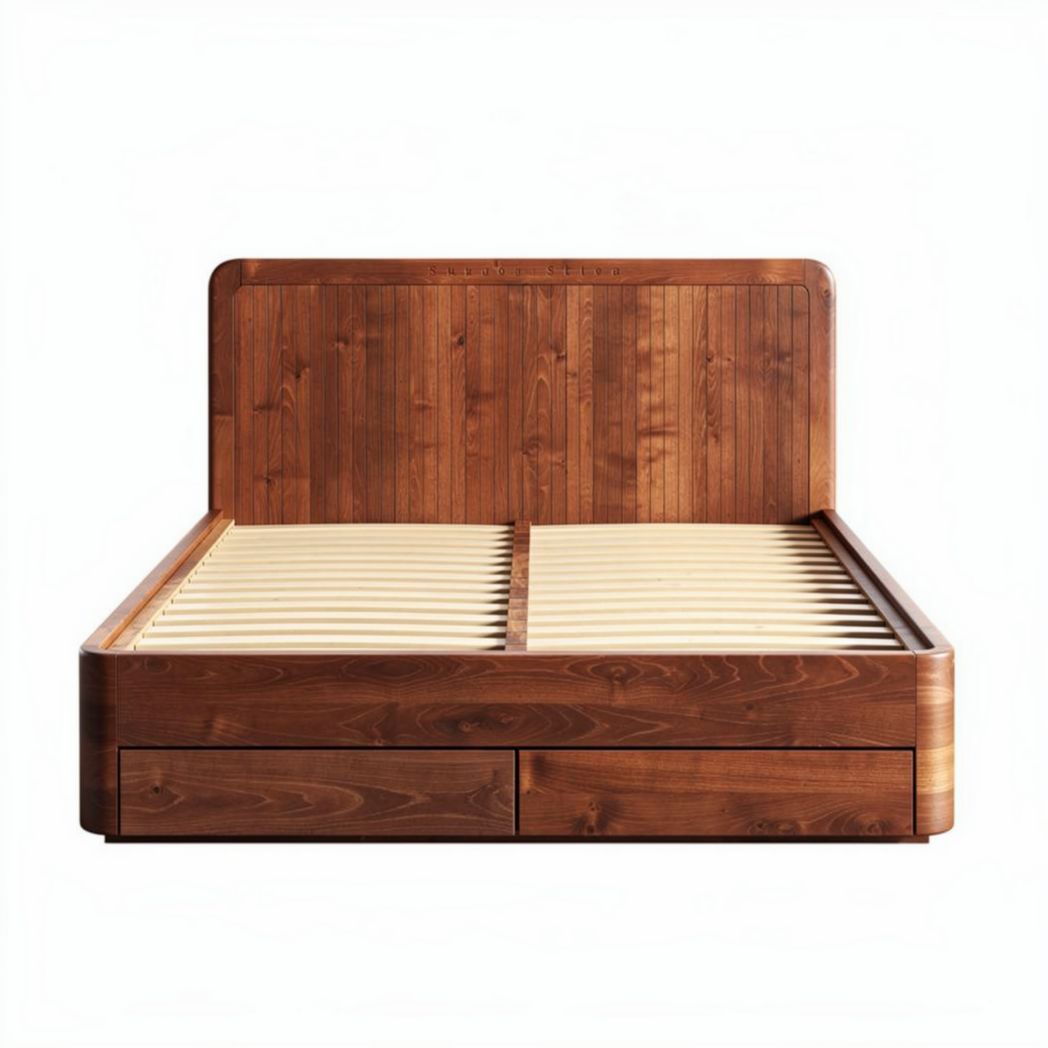 Solid wood bed frame with storage drawers and slatted base 200 x 160 x 100cm