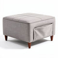 Fabric storage ottoman with removable lid and wooden legs 60 x 60 x 40cm
