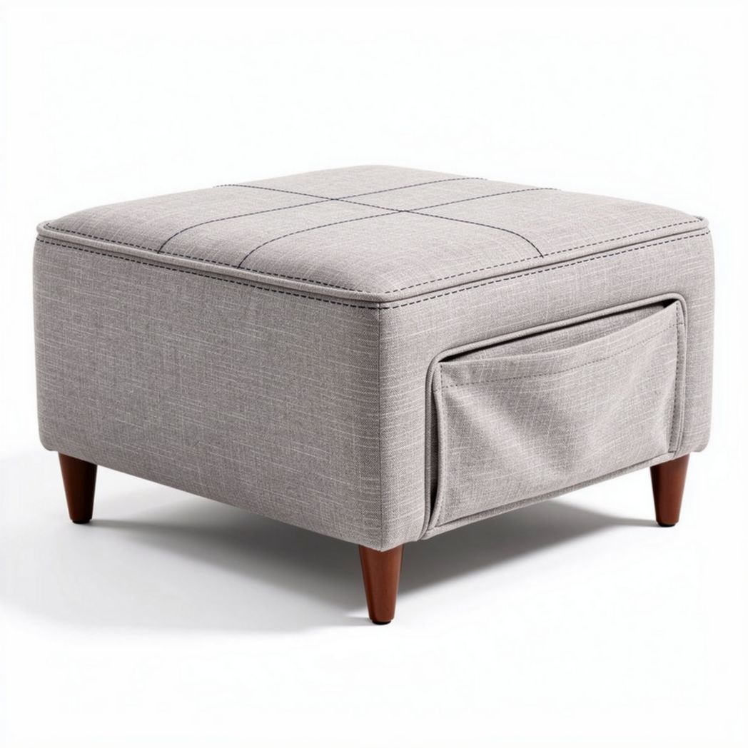 Fabric storage ottoman with removable lid and wooden legs 60 x 60 x 40cm