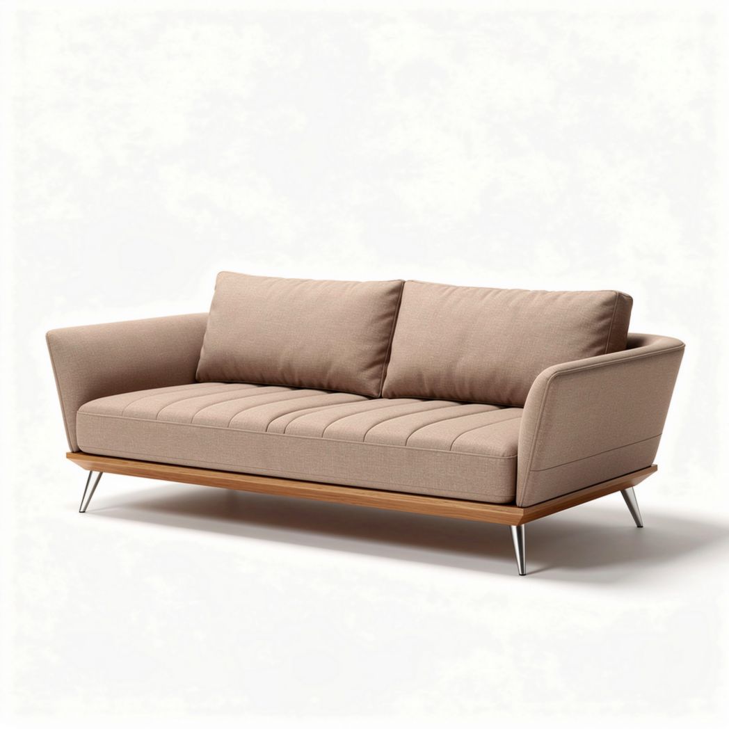 Fabric sofa with wooden base and metal legs 190 x 80 x 85cm beige color