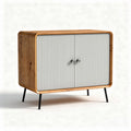 Wooden cabinet with ribbed doors and black metal legs 100 x 50 x 75cm