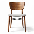 Wooden dining chair with light gray fabric seat 45 x 45 x 85cm