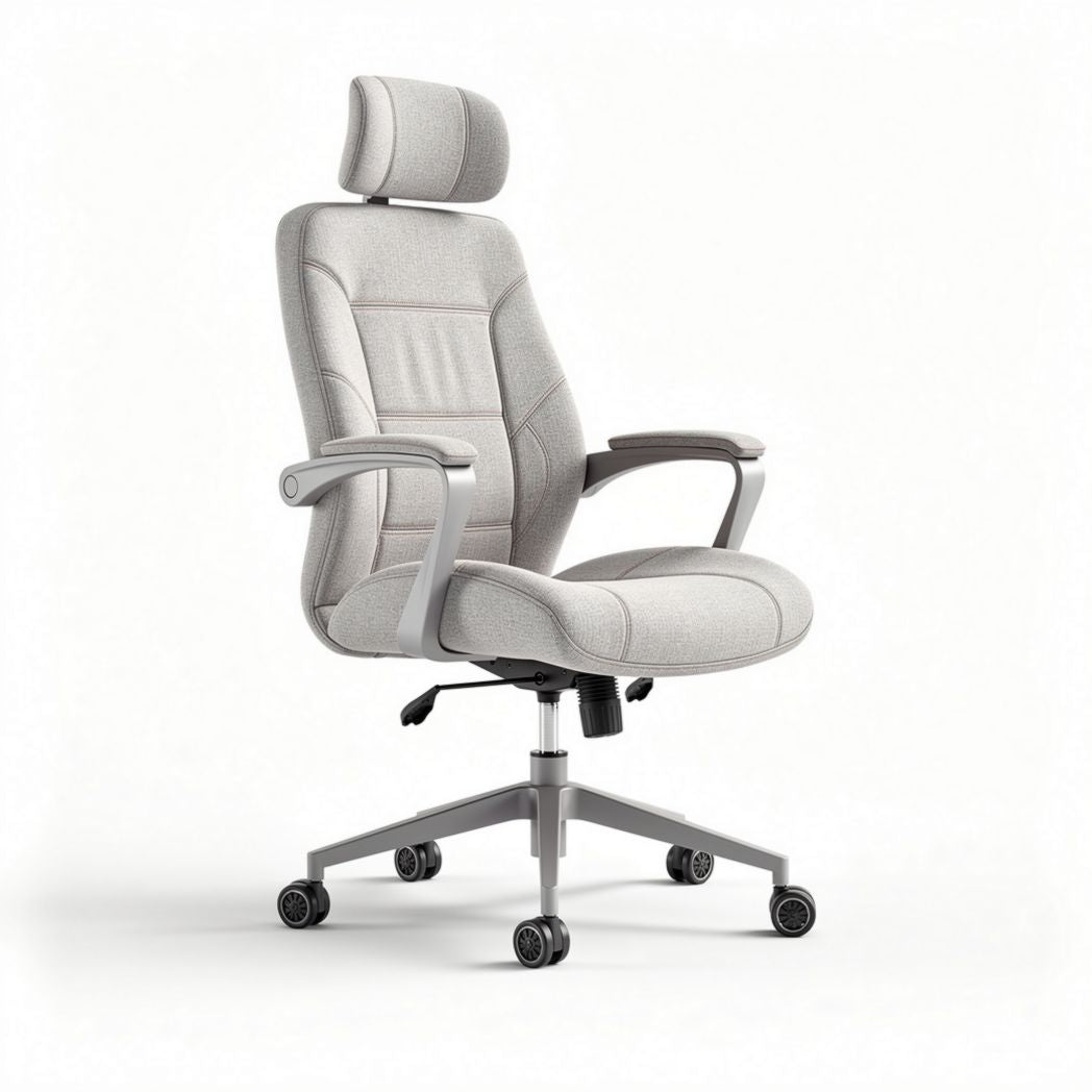 Ergonomic office chair with adjustable headrest in light gray fabric 60 x 60 x 120cm