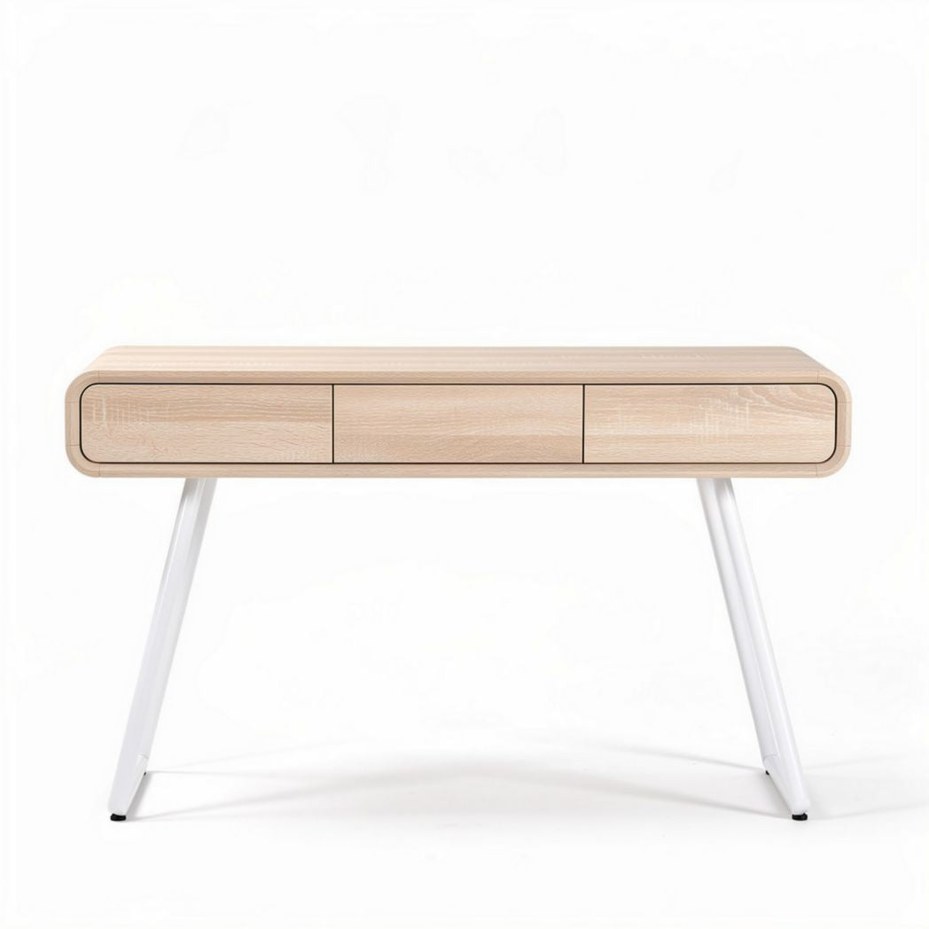 Wooden desk with white legs and three storage drawers 120 x 60 x 75cm