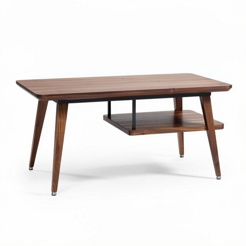Wooden coffee table with lower shelf 120 x 60 x 45cm walnut finish